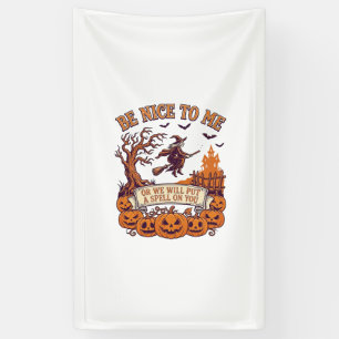 Sei nett, ich Halloween-Hexe Besen Kürbisse_1 Banner