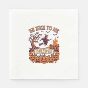 Sei nett, ich Halloween-Hexe Besen Kürbisse_1 Serviette