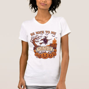 Sei nett, ich Halloween-Hexe Besen Kürbisse_1 T-Shirt