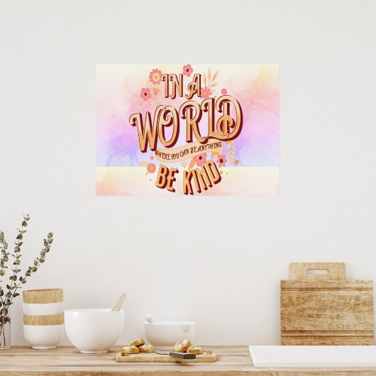 Sei nett | pinkfarbene Blume und goldinspirierende Poster (Küche)