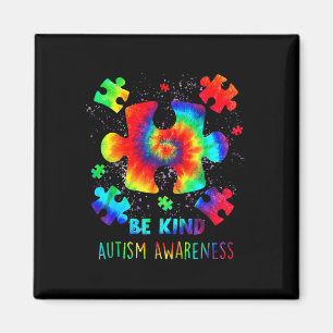 Sei nett Puzzle-Teile Tie Dye Autismus-Bewusstsein Magnet