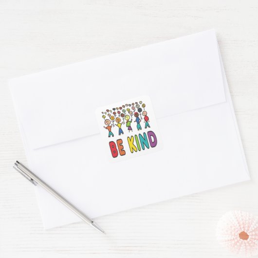 Sei nett quadratischer aufkleber (Umschlag)