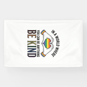 Sei nett Regenbogen Herz Hände Vintage Vektor Desi Banner