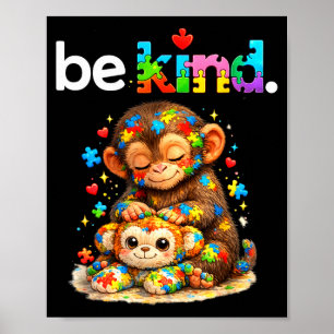 Sei nett schlage Affe farbenfrohes Puzzle Autismus Poster