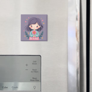 Sei nett, süßes Mädchen mit Blume Positive Kunst Magnet