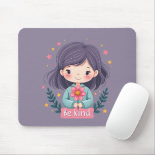 Sei nett, süßes Mädchen mit Blume Positive Kunst Mousepad