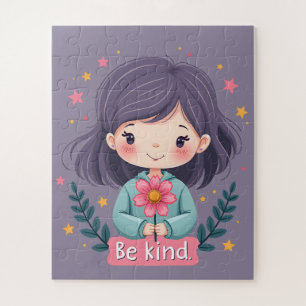 Sei nett, süßes Mädchen mit Blume Positive Kunst Puzzle