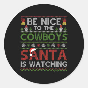 Sei nett zu den Cowboys, die Weihnachten sehen Runder Aufkleber