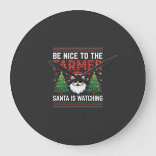 Sei nett zum Bauern Santa Weihnachten Große Wanduhr