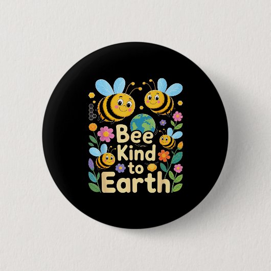 Sei nett zur Erde - süße Bienen Blumen Planet Kind Button (Vorderseite)