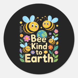 Sei nett zur Erde - süße Bienen Blumen Planet Kind Runder Aufkleber