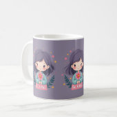 Sei nettes Niedliches Mädchen mit Blume-positiver Kaffeetasse (Vorderseite Links)