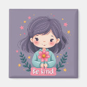 Sei nettes Niedliches Mädchen mit Blume-positiver  Magnet (Vorne)
