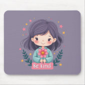 Sei nettes Niedliches Mädchen mit Blume-positiver  Mousepad (Vorne)