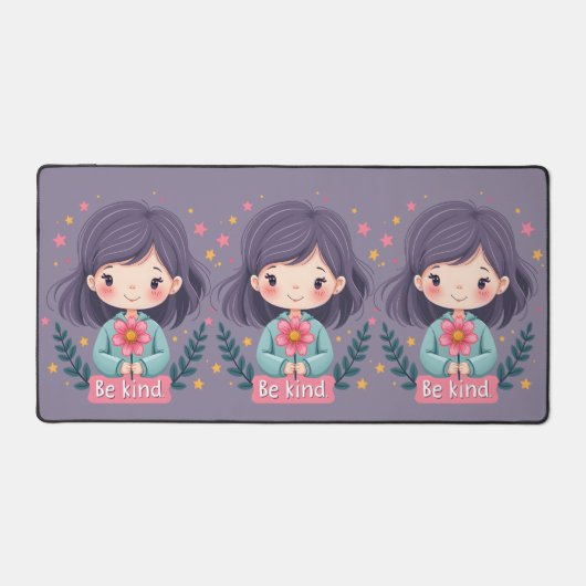 Sei nettes Niedliches Mädchen mit Blume-positiver Schreibtischunterlage (Vorderseite)