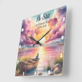 Sei noch Sunset Lake Boat Quadratische Wanduhr (Winkel)