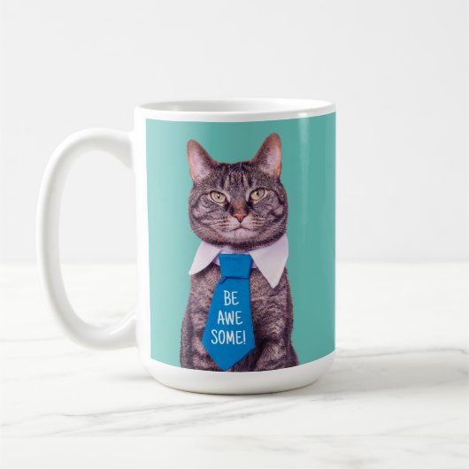 "Sei PHANTASTISCH!" Cat in Blue Krawatte oder Ihre Kaffeetasse (Links)