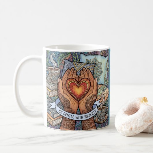 Sei sanft mit dir selbst personalisierter Becher Kaffeetasse (Mit Donut)