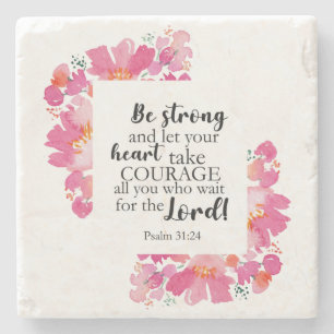 Sei stark & fasse Mut Psalm Rosa Blumenbibel Steinuntersetzer