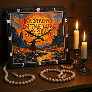Sei stark im Herrn: Epheser 6:10 Radiant Art Quadratische Wanduhr