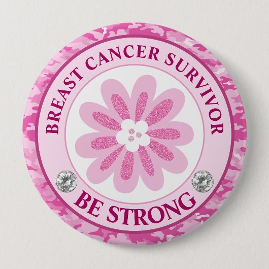 Sei stark Rosa-Blumen-Bewusstseins-Design Button (Vorderseite)