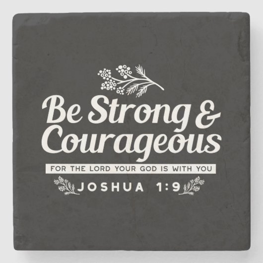 Sei stark und mutig – Bibelvers Josua 1:9 Steinuntersetzer (Vorderseite)