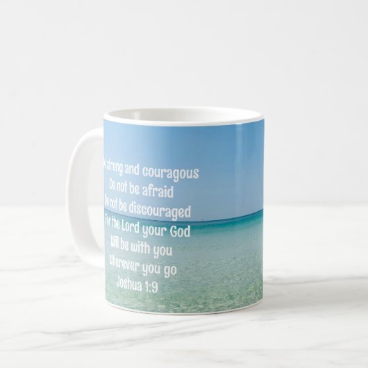 Sei stark und mutig schöner Christlicher Strand Kaffeetasse (Vorderseite Links)