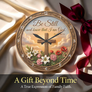 Sei Still Psalm Schrift Floral Große Wanduhr