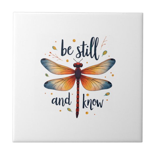 Sei still und kenne Florale Libelle Christlicher S Fliese (Vorderseite)