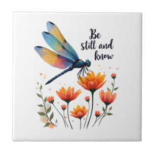 Sei still und kenne Florale Libelle Christlicher S Fliese