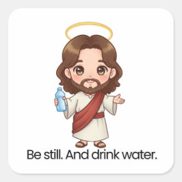 Sei still. Und Wasser trinken. - Jesus reagiert Quadratischer Aufkleber