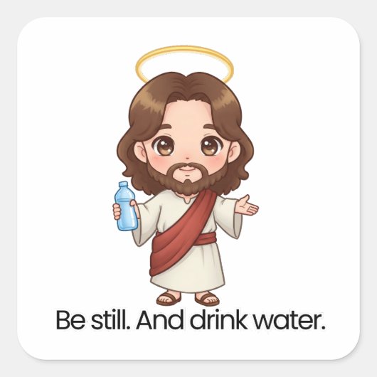Sei still. Und Wasser trinken. - Jesus reagiert Quadratischer Aufkleber (Vorderseite)