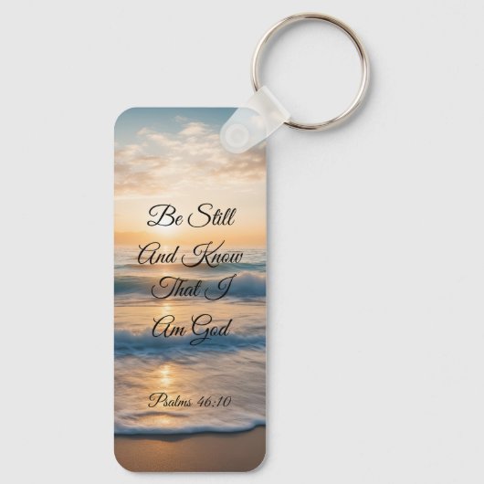 "Sei still und weißt, dass ich Gott bin" Sonnenauf Schlüsselanhänger (Rückseite)