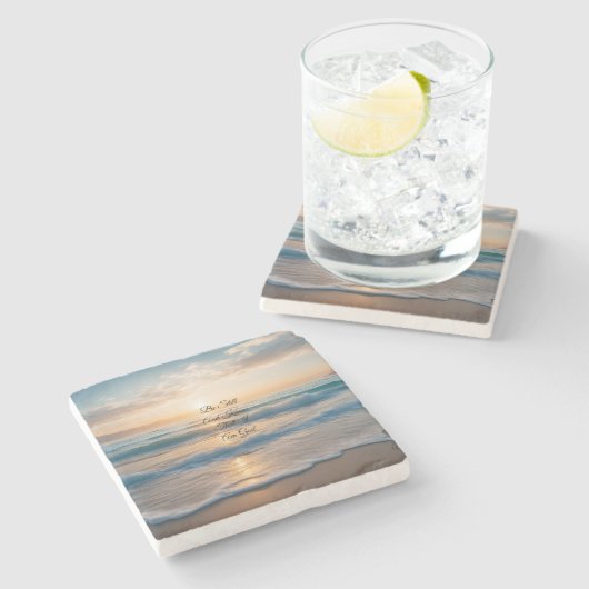 "Sei still und weißt, dass ich Gott bin" Sonnenauf Steinuntersetzer (Seitenansicht)