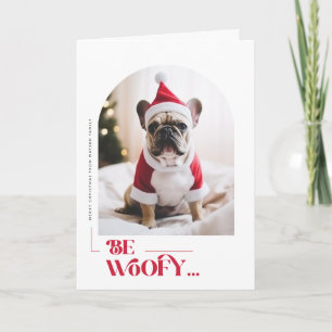 Sei Woofy Lustiger Hund Haustier Bogen Foto Weihna Feiertagskarte
