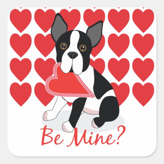 Seid ihr meins? Boston Terrier Valentine's Day Sti Quadratischer Aufkleber (Vorderseite)