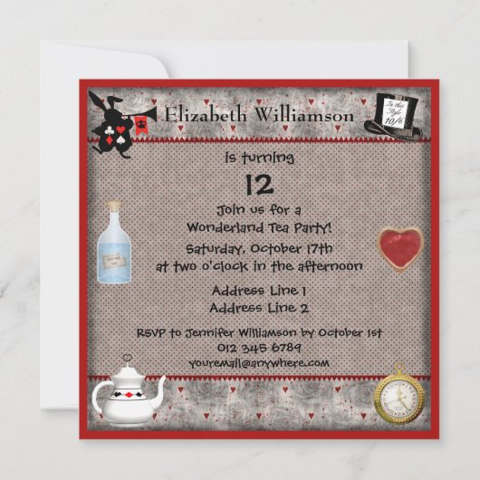Seid keine verspätete Alice im Wunderland Geburtst Einladung (Rückseite)