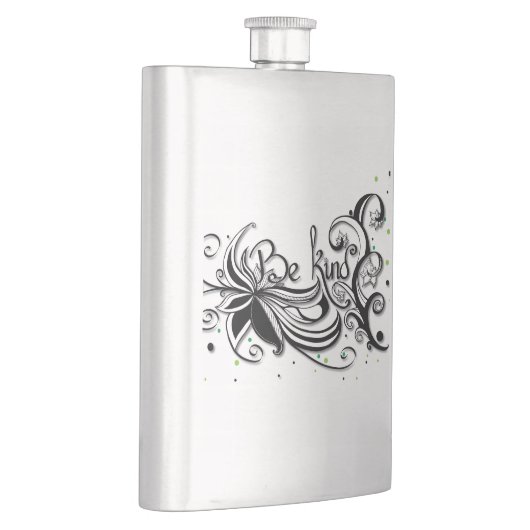 SEID KIND! Zitat zur inspirierenden Kalligrafie Flachmann (Rechts)