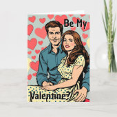 Seid mein Valentin? Niedlich Retro Pop Art Couple Karte (Vorderseite)