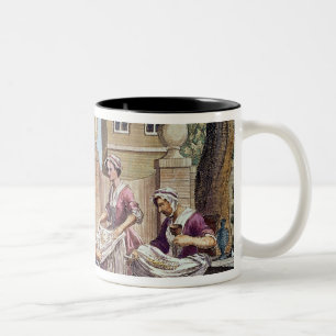 Seide-Making, graviert von J. Hinton Zweifarbige Tasse