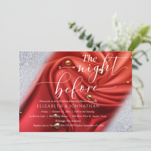 Seide Rot am Abend vor der Probe Abendessen Einladung (Stehend Vorderseite)