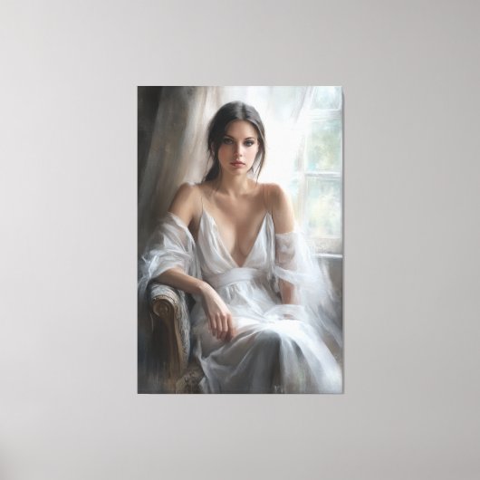 Seide und Licht: Fensterportrait Leinwanddruck (Vorderseite)