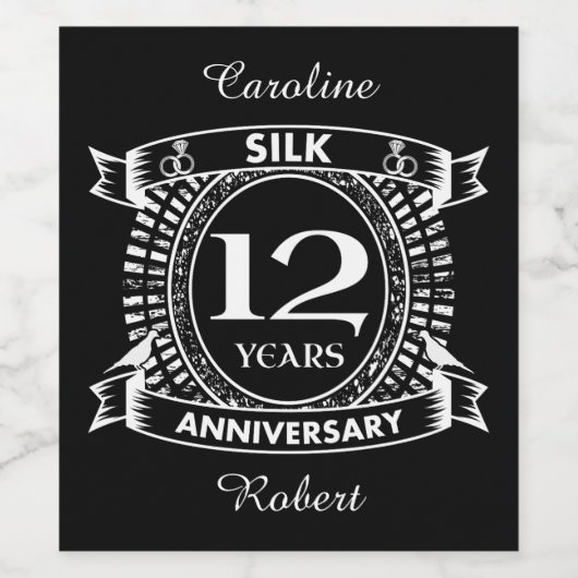 Seide zum 12. Hochzeitstag Weinetikett (Einzelnes Label)