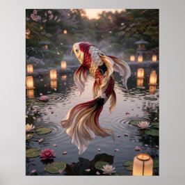 Seiden-Koi-Laternen-Teich Poster