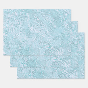 Seiden-Moiree-Muster in strahlendem Aqua Geschenkpapier Set