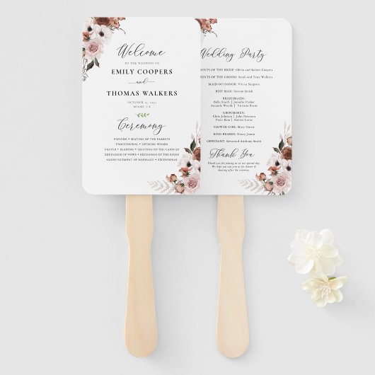 Seidenblumen-Hochzeitsprogramm Hand Fan Fächer (Vorne und Hinten)