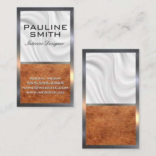 Seidendrapery | Brown Leather | Metallgrenze Visitenkarte (Vorne/Hinten)