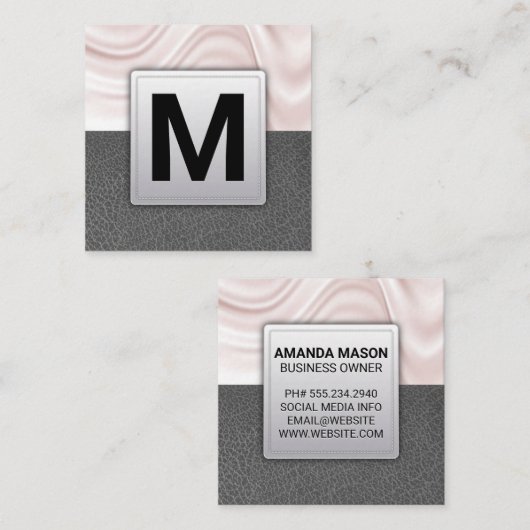 Seidendrapery | Grauleder Quadratische Visitenkarte (Vorne/Hinten)