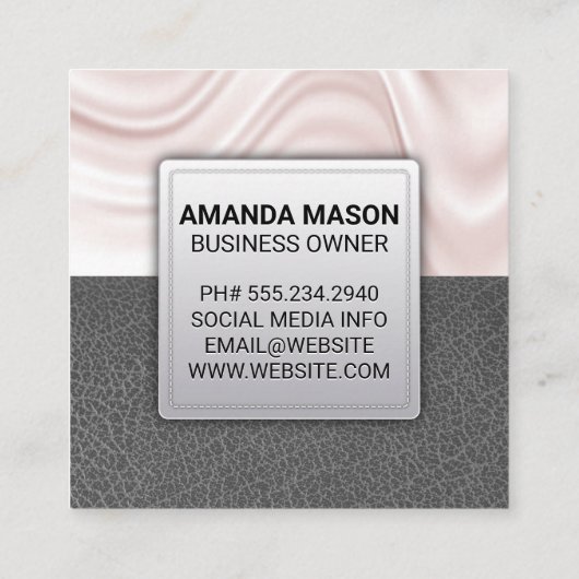 Seidendrapery | Grauleder Quadratische Visitenkarte (Rückseite)