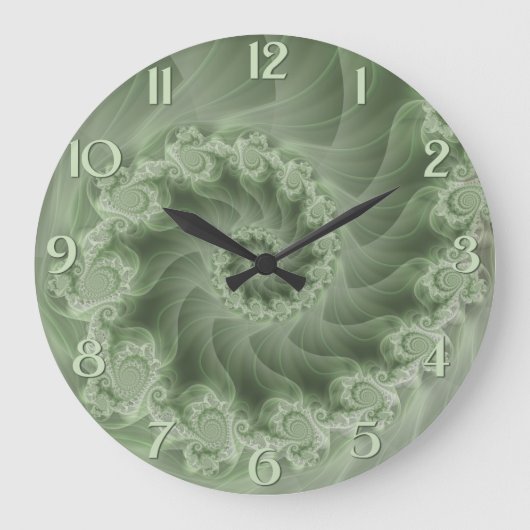 Seidengrüne Spiralwand Fraktal Uhr (Vorderseite)